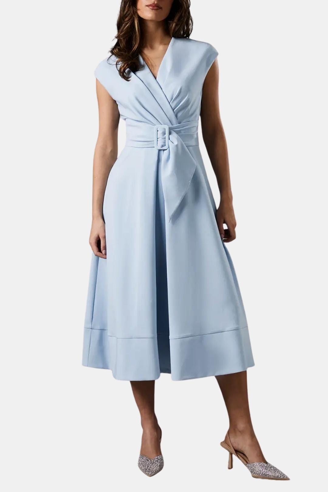 Vestido Mujer Midi | Escote en V con cinturón ajustable en cintura