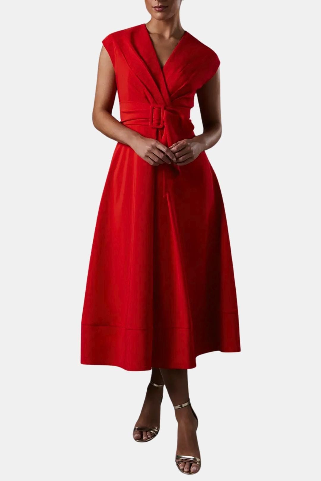 Vestido Mujer Midi | Escote en V con cinturón ajustable en cintura