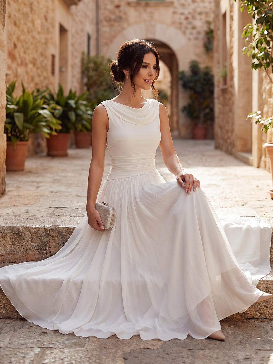 Vestido Mujer | Cuello Drapeado Sin Mangas con Falda Plisada