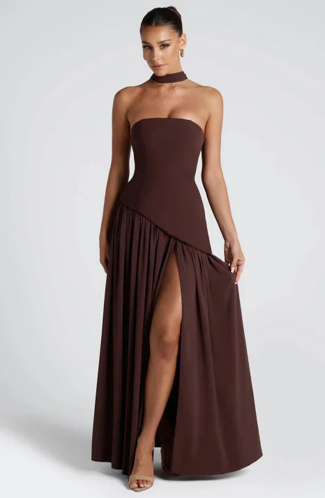 Vestido Mujer | estructura sin tirantes con longitud maxi