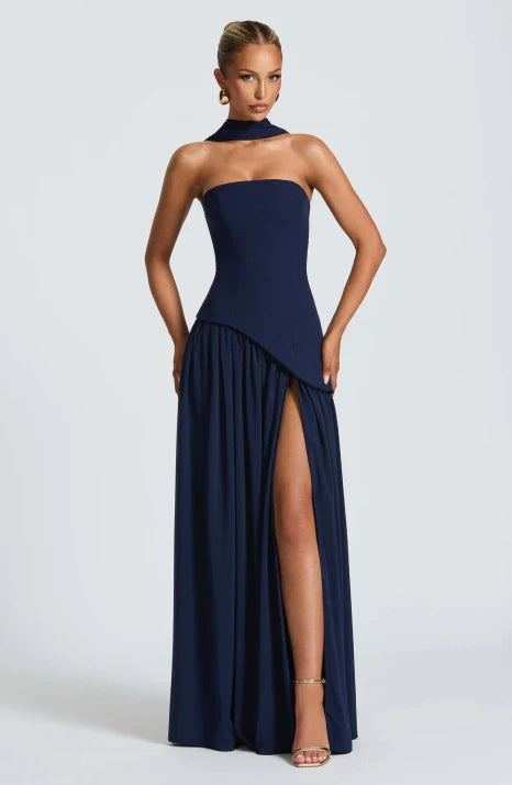 Vestido Mujer | estructura sin tirantes con longitud maxi