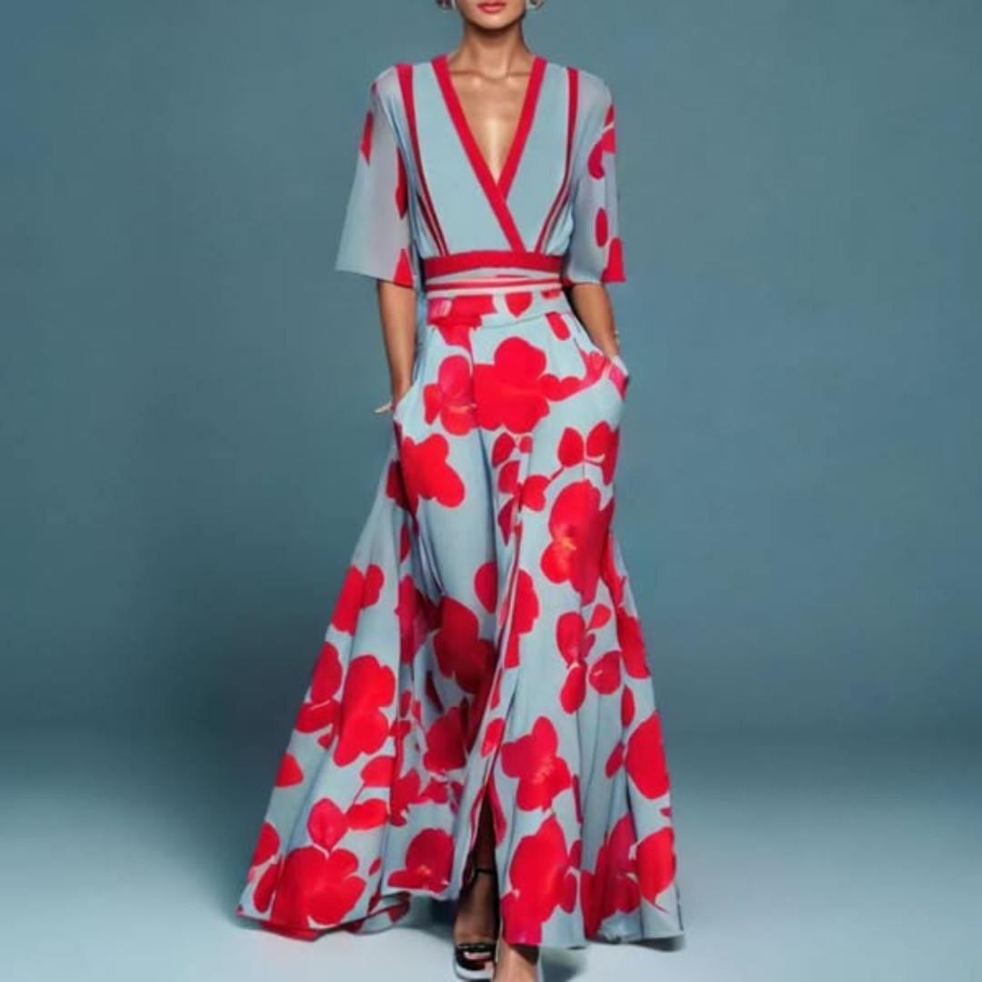 Vestido mujer | diseño cruzado floral con manga amplia