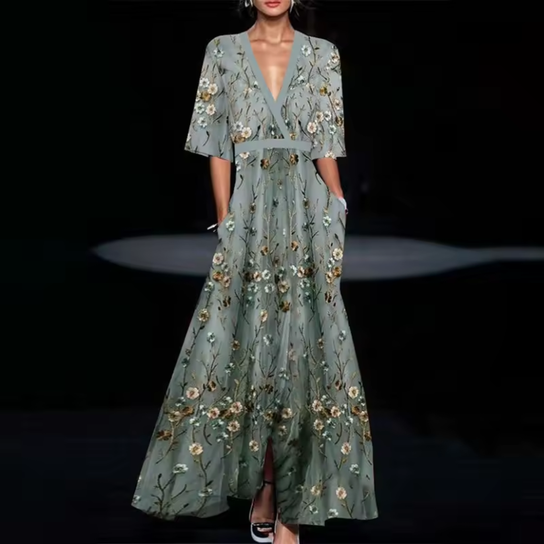 Vestido mujer | diseño cruzado floral con manga amplia