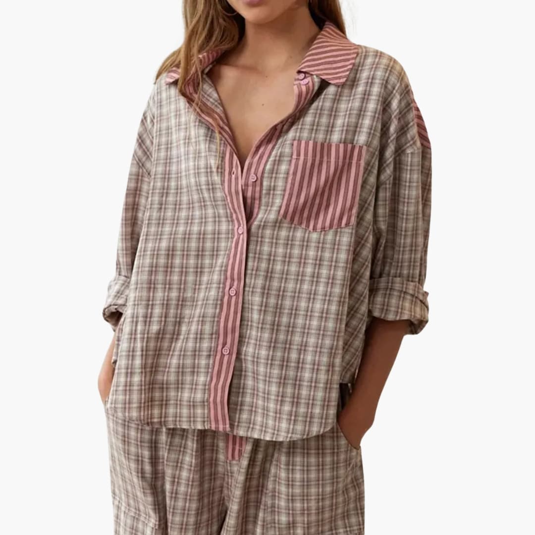 Conjunto mujer | camisa con botones y pantalón largo de cuadros