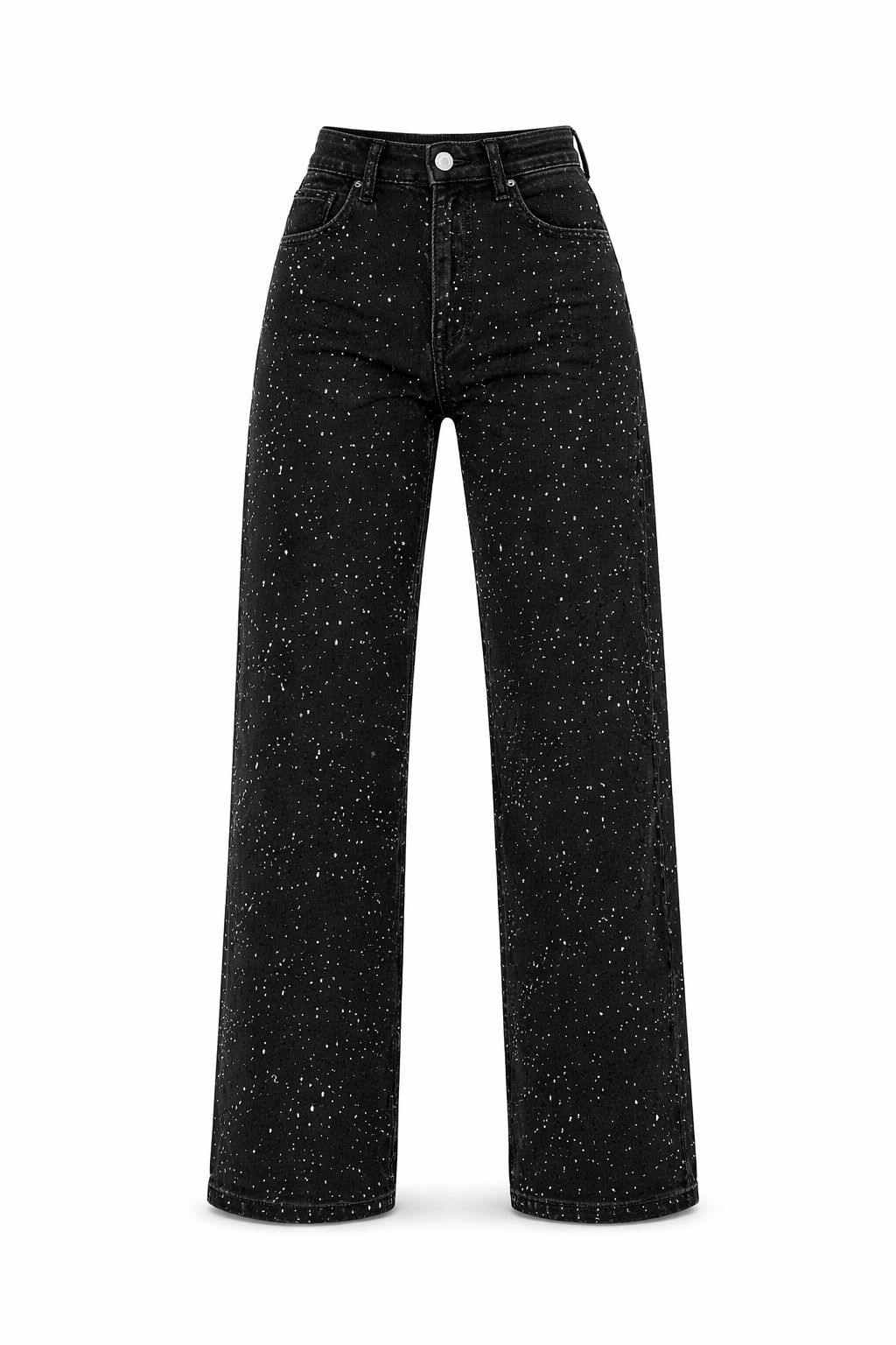 Jeans Mujer | Corte Recto con Cintura Alta y Detalles Brillantes
