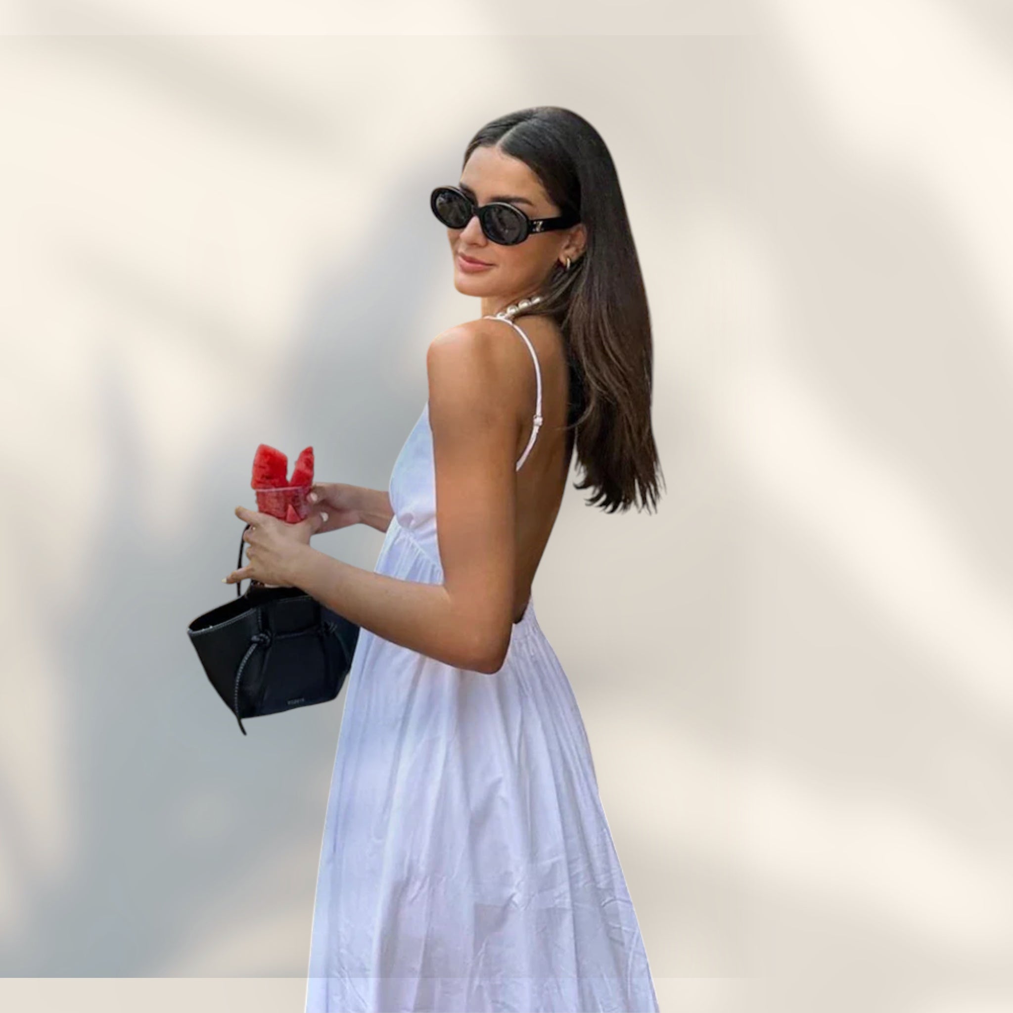 Vestido Midi Tirantes Finos | Escote en V Silueta Amplia Largo Pantorrilla