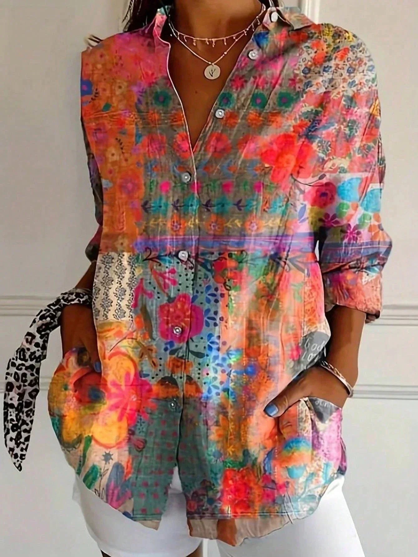 Blusa Mujer | Corte Holgado con Estampado Abstracto Completo