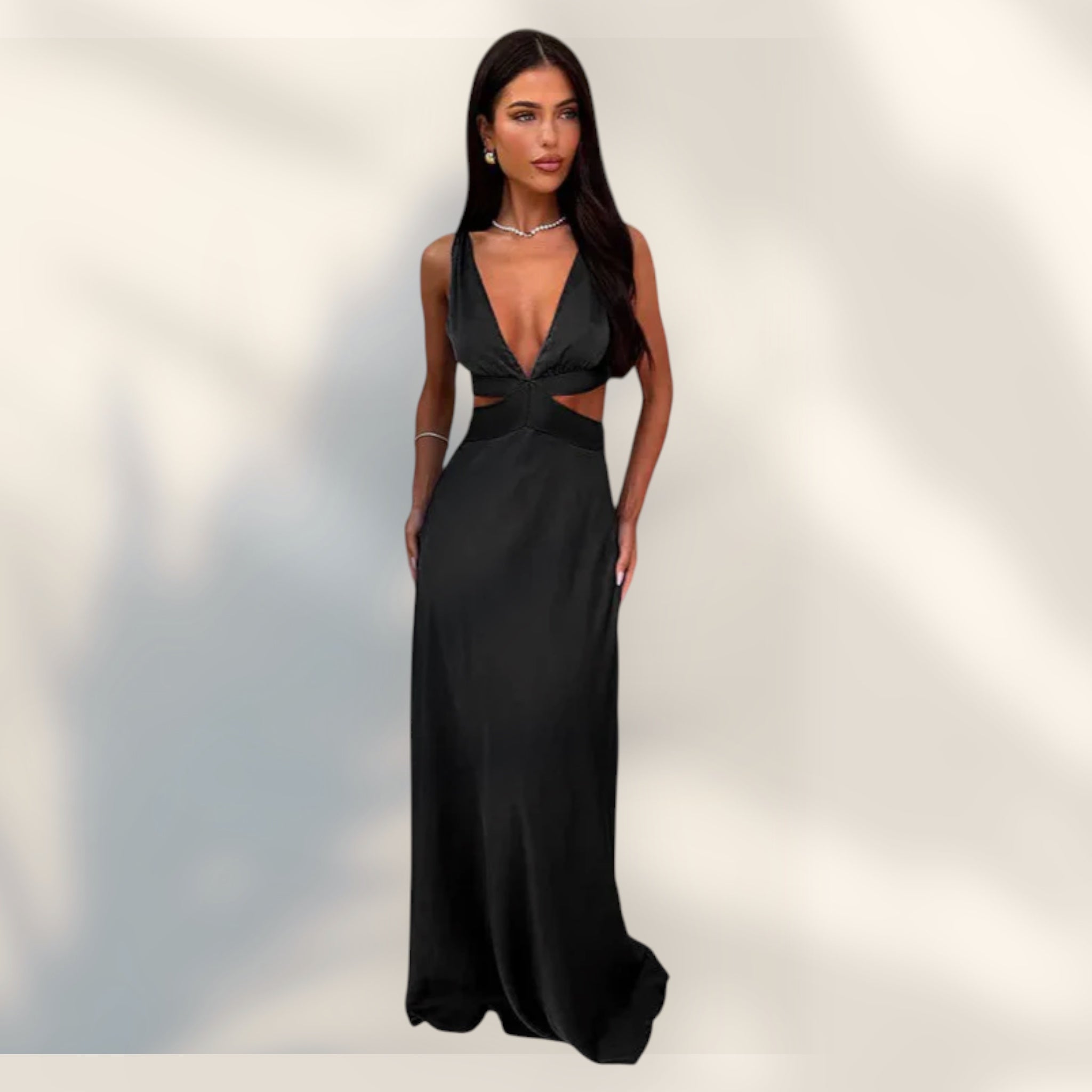 Vestido Maxi Sin Mangas Escote en V | Abertura Lateral Silueta Recta