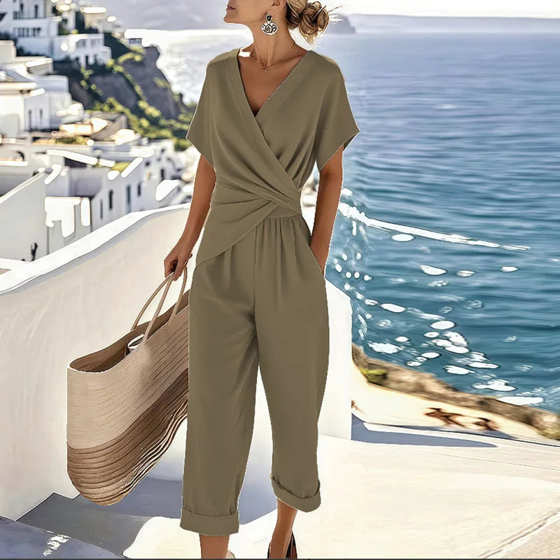 Conjunto mujer | top cruzado con nudo y pantalón largo