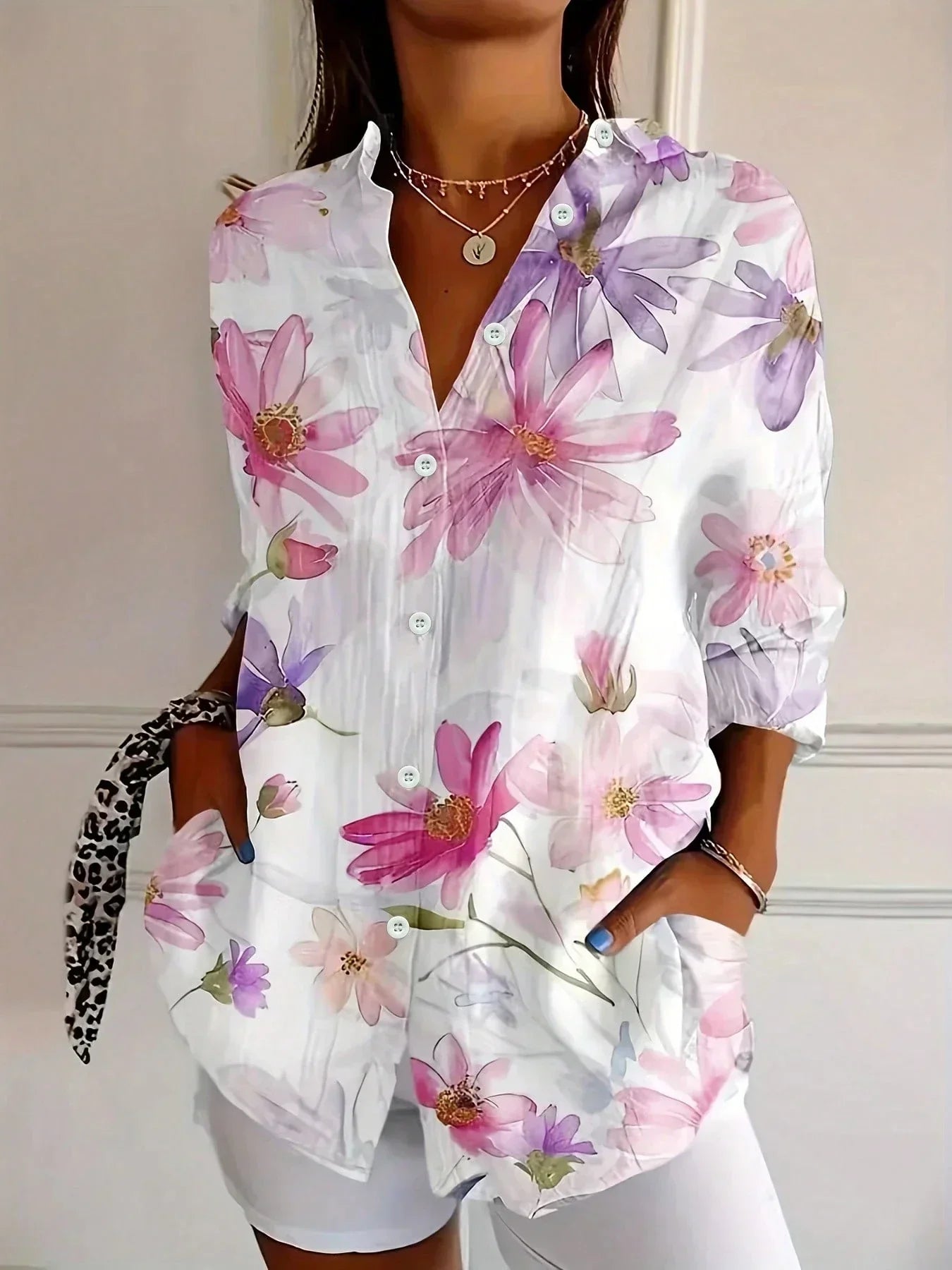 Blusa Mujer | Corte Holgado con Estampado Abstracto Completo