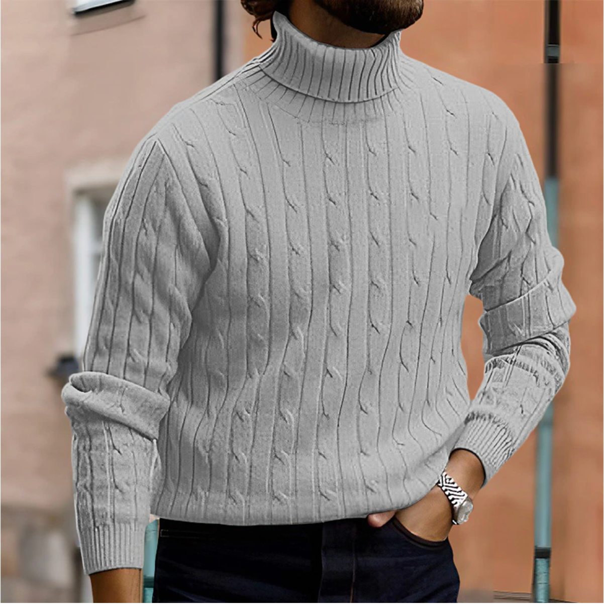 Suéter hombre cuello alto | tejido trenzado con manga larga