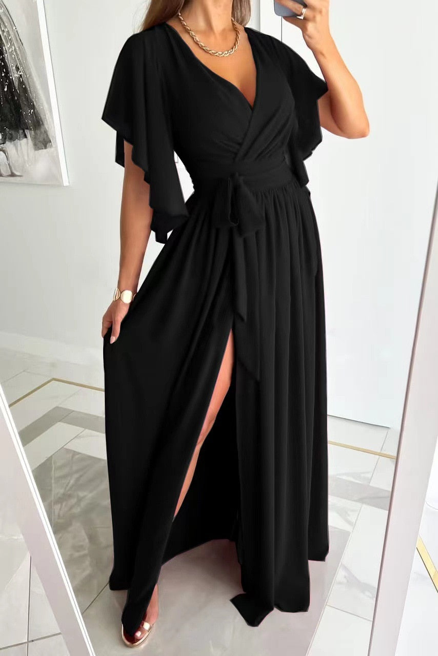 Vestido mujer | escote cruzado con abertura lateral y largo maxi