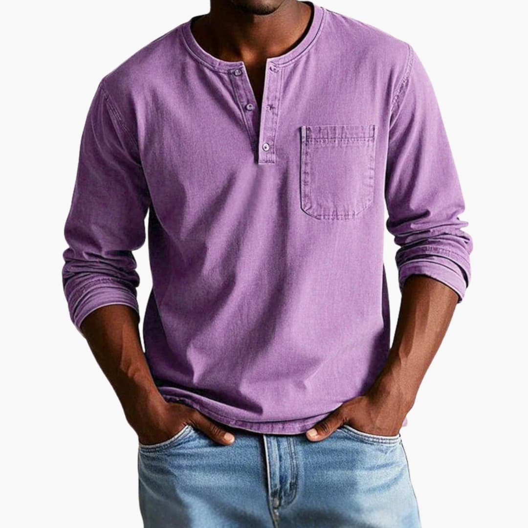 Camiseta hombre | manga larga con cuello redondo y bolsillo frontal