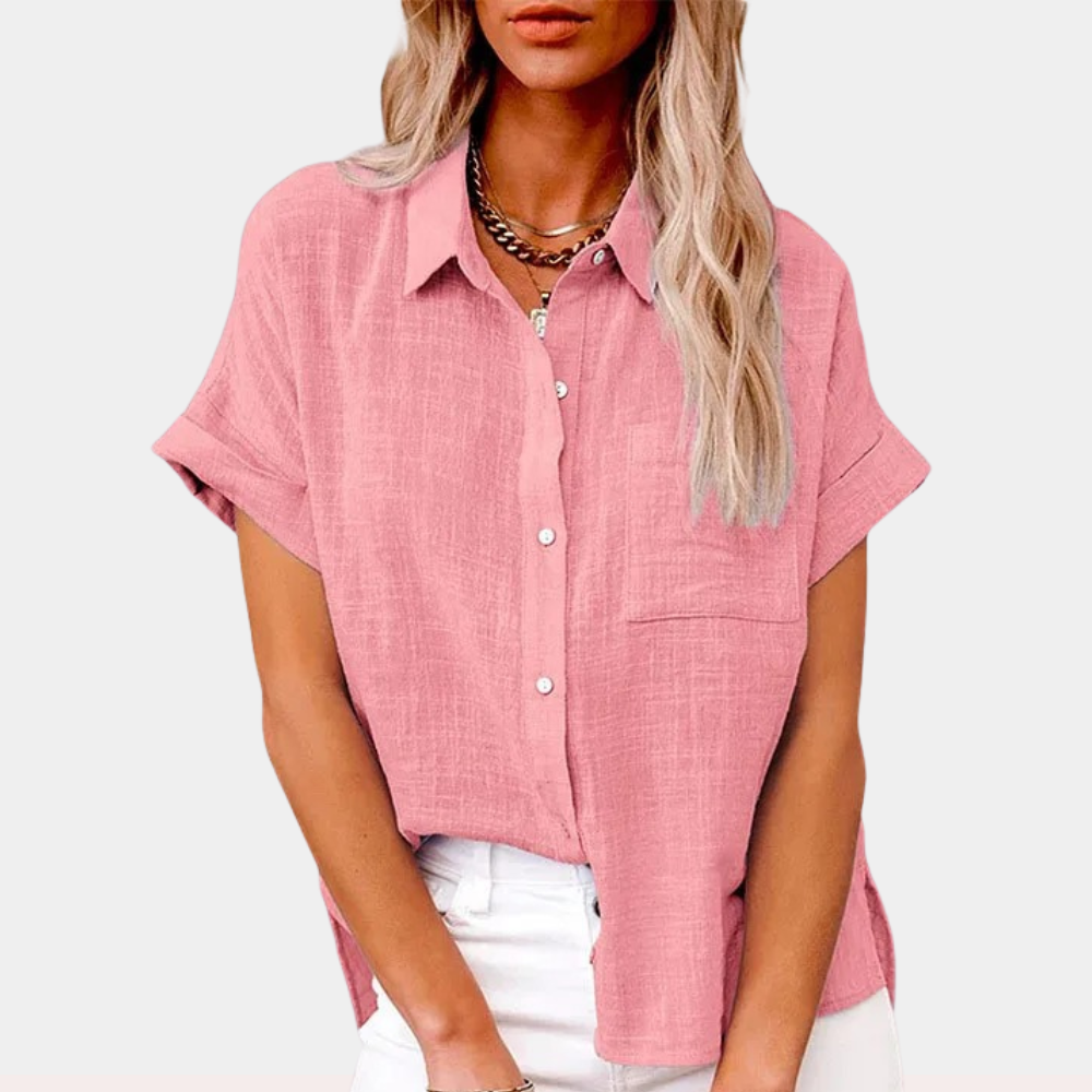 Blusa mujer | manga corta con botones y cuello clásico