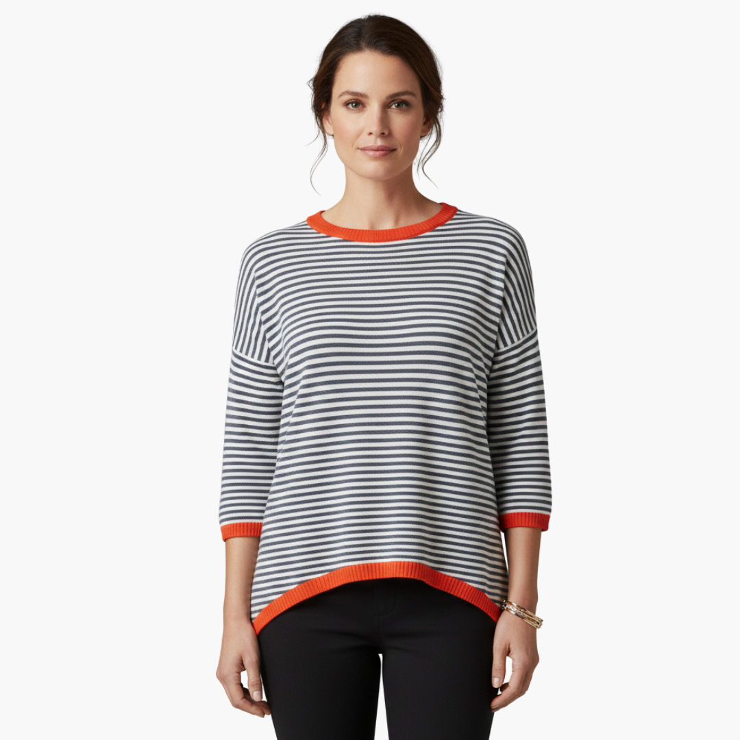 Camiseta mujer | diseño de rayas con cuello redondo y manga larga