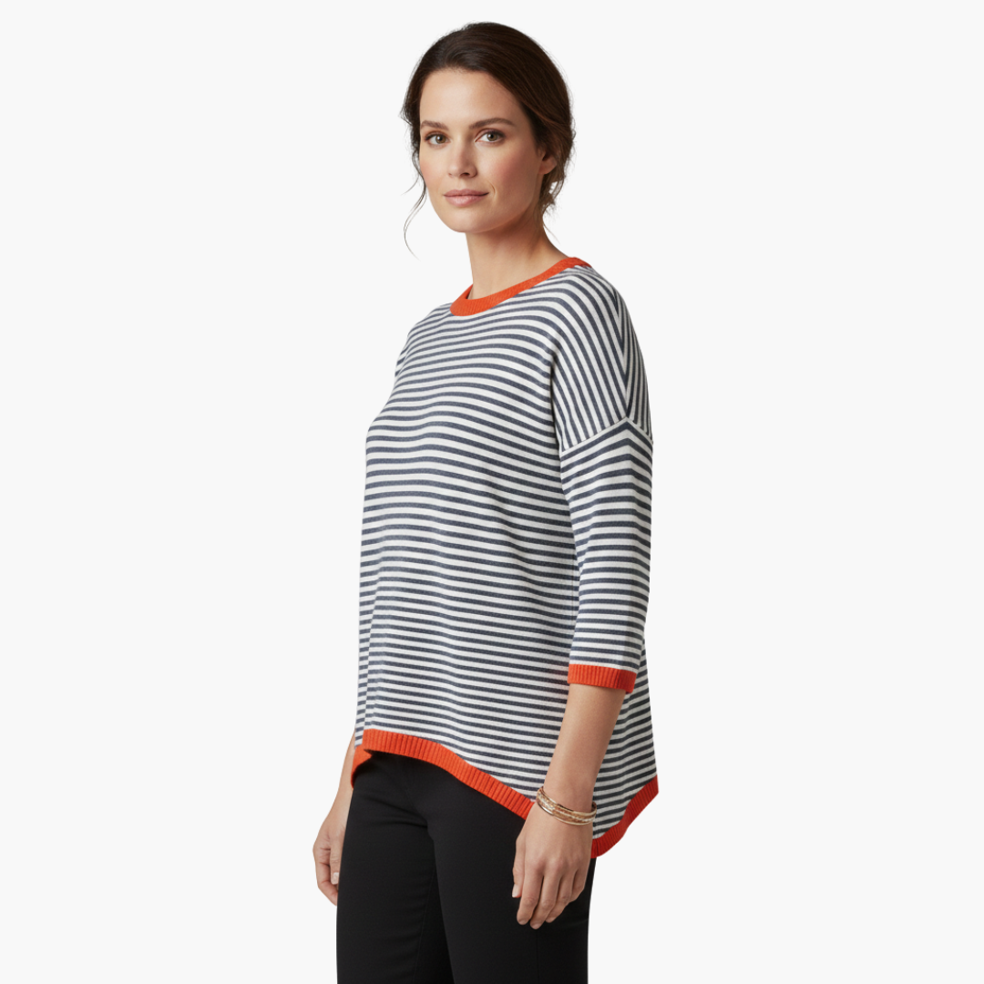 Camiseta mujer | diseño de rayas con cuello redondo y manga larga