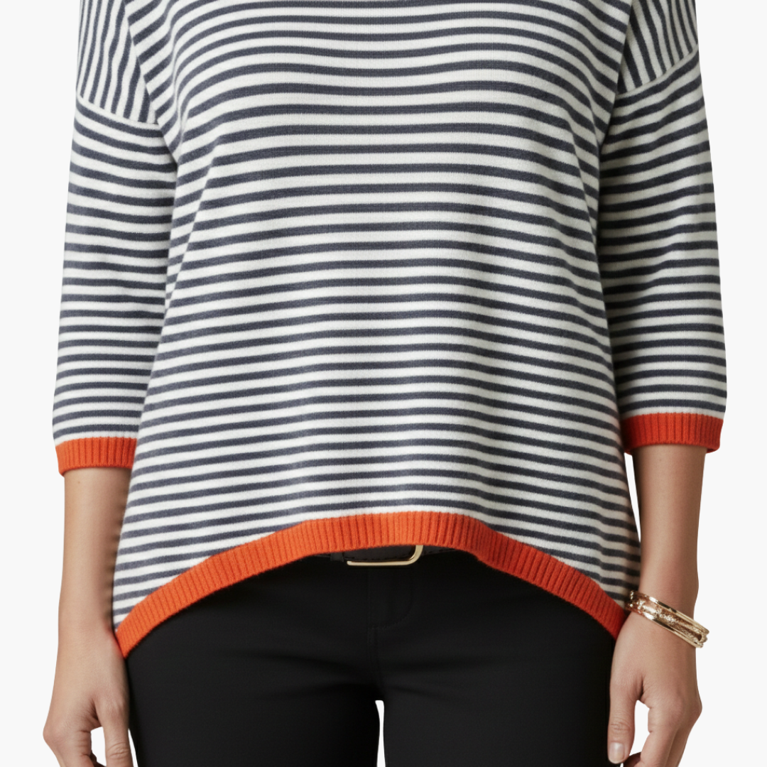 Camiseta mujer | diseño de rayas con cuello redondo y manga larga