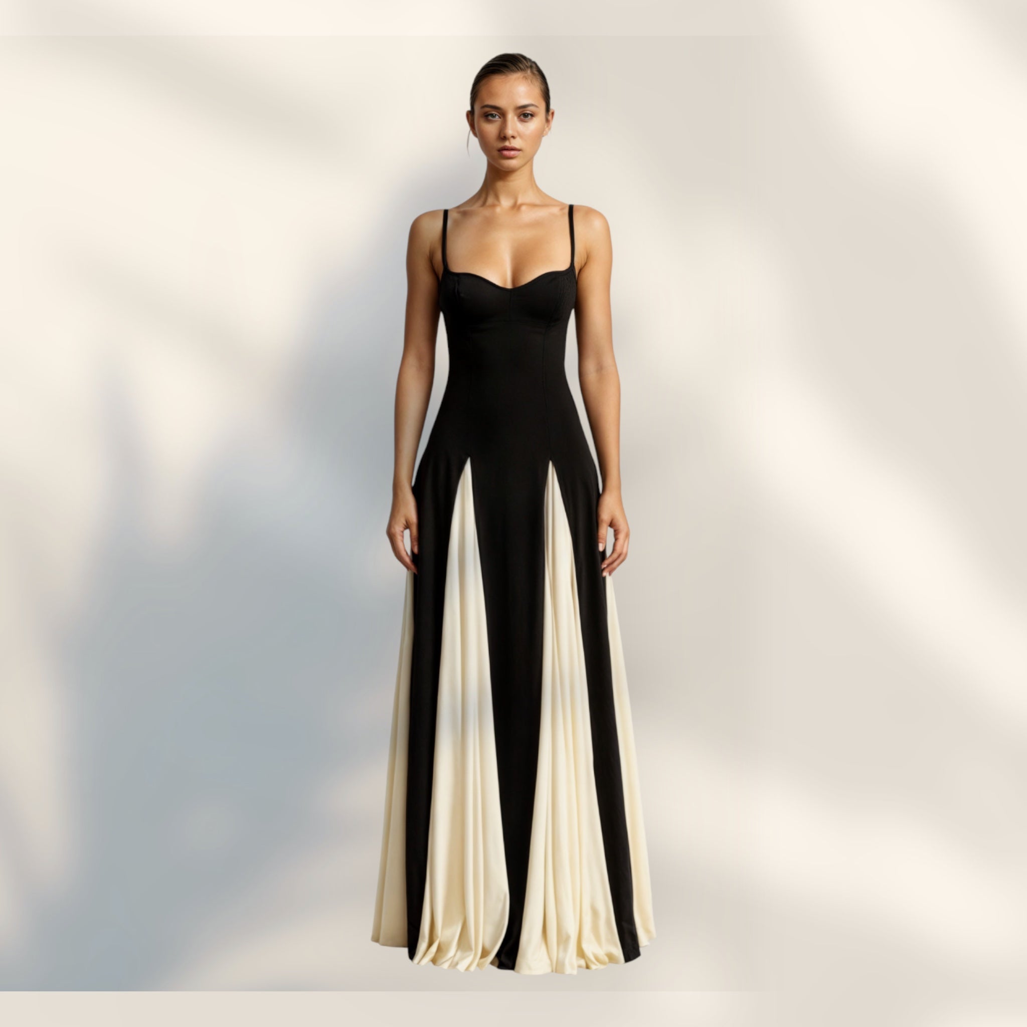 Vestido Maxi Tirantes Finos | Bicolor Negro y Crema Largo Tobillo