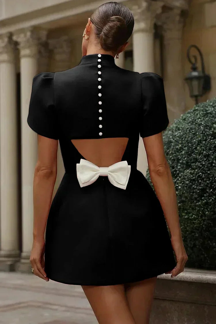 Vestido Mujer | largo mini con cuello alto y mangas cortas