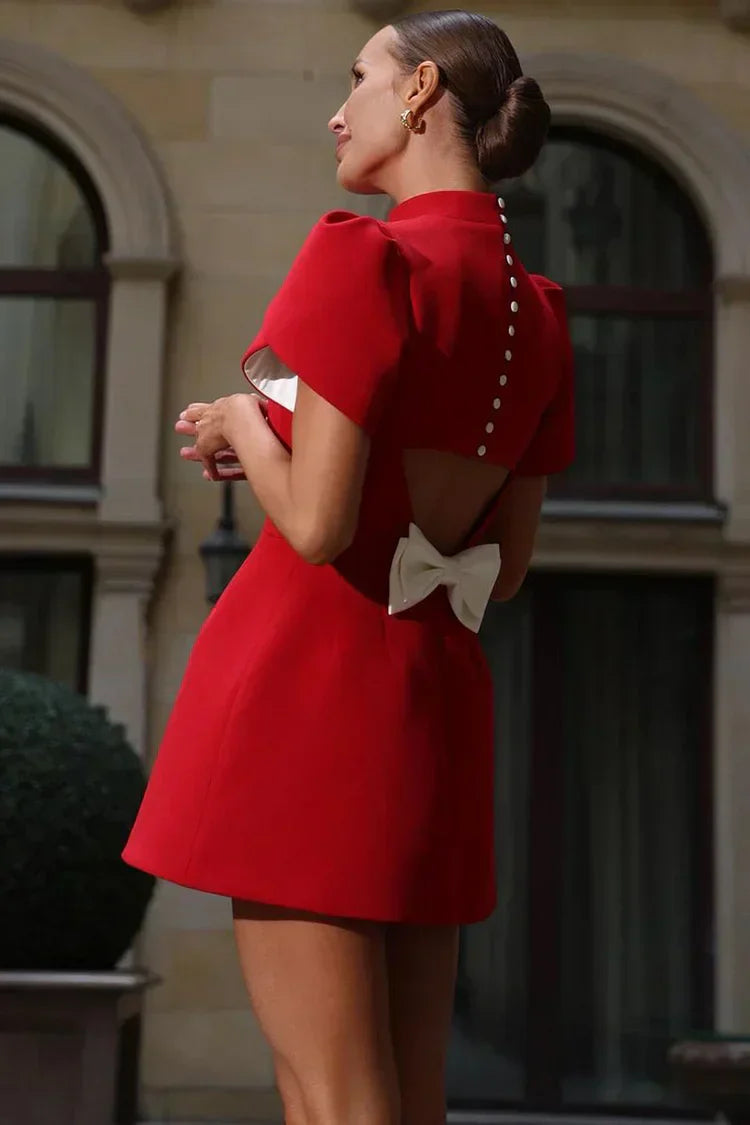 Vestido Mujer | largo mini con cuello alto y mangas cortas