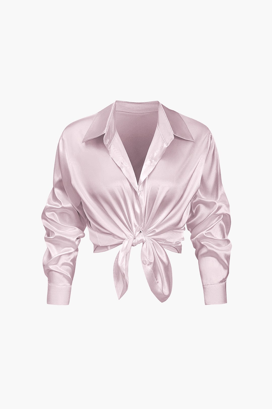 Blusa mujer con cuello y nudo frontal | manga larga y cierre delantero