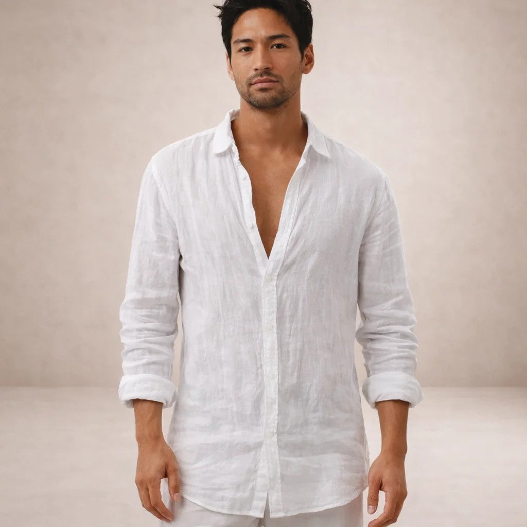 Camisa Hombre | Corte Regular con Cuello Abierto y Manga Larga