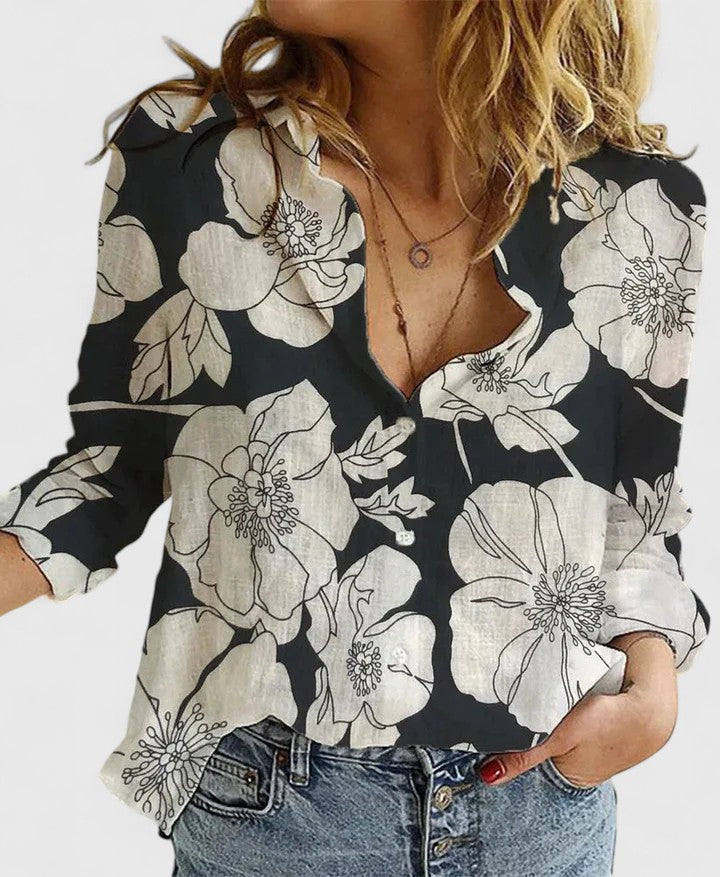 Camisa Mujer | Corte Recto con Cuello Solapa Ondulado