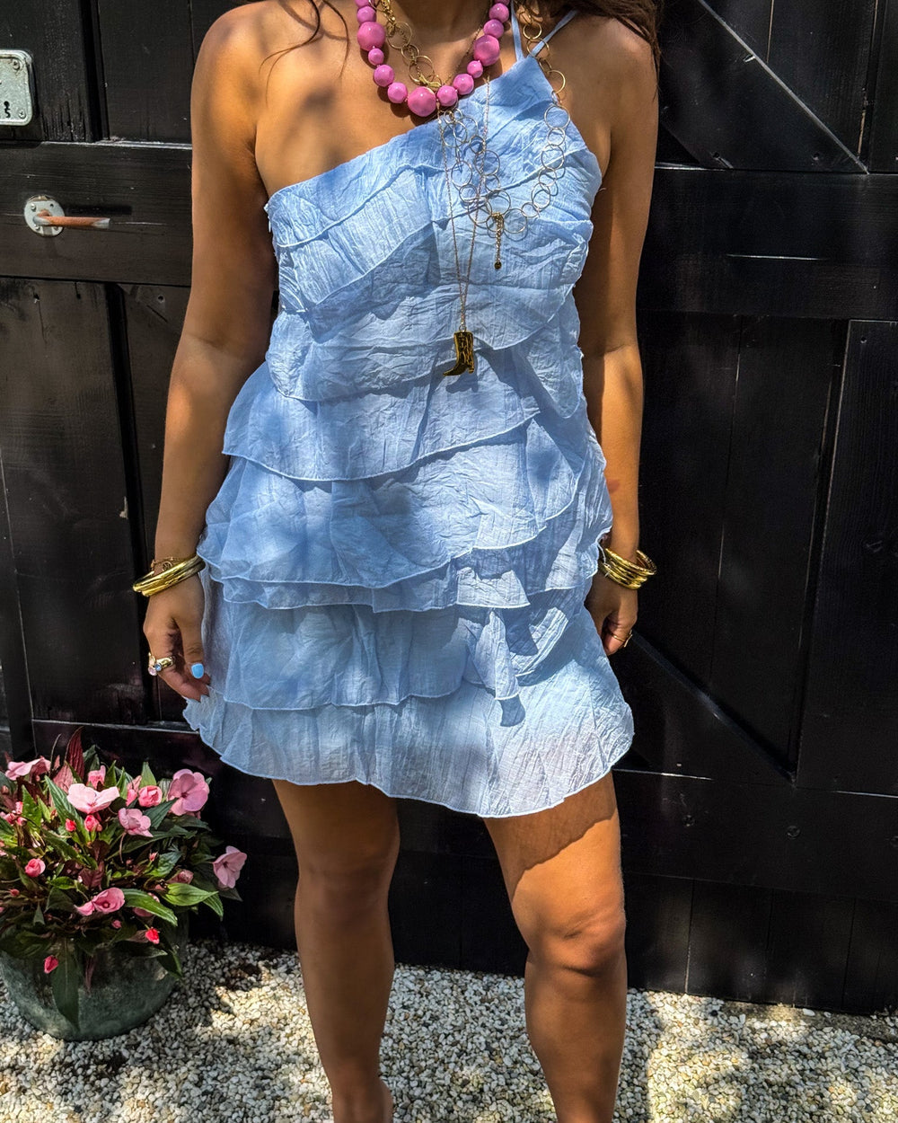 Vestido Mujer | Minivestido Asimétrico con Volantes y Tirante