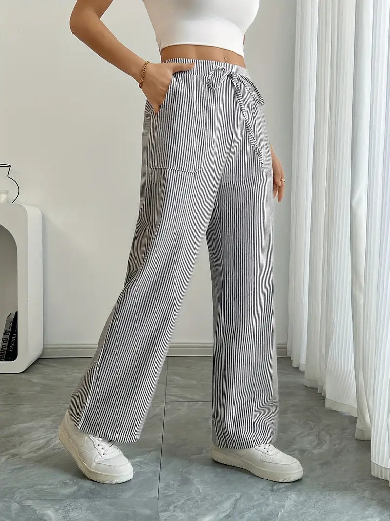 Pantalones Mujer | Pernera Ancha con Rayas Verticales
