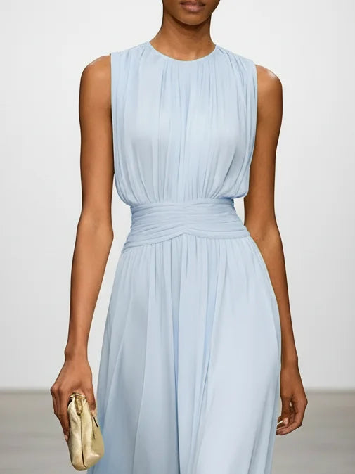 Vestido Mujer Maxi | Silueta A-Line sin mangas cuerpo fruncido