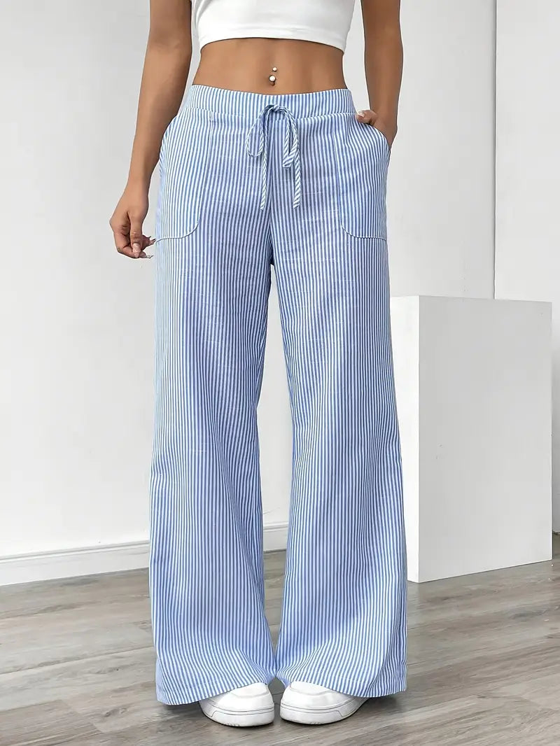Pantalones Mujer | Pernera Ancha con Rayas Verticales