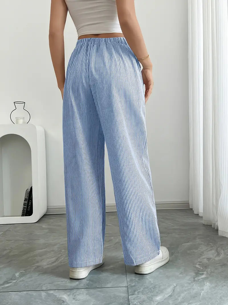 Pantalones Mujer | Pernera Ancha con Rayas Verticales