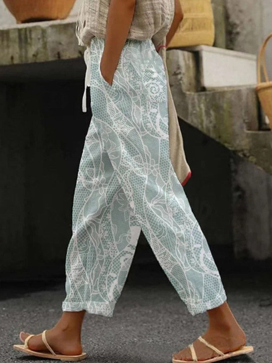 Pantalón mujer | pernera amplia con cintura elástica
