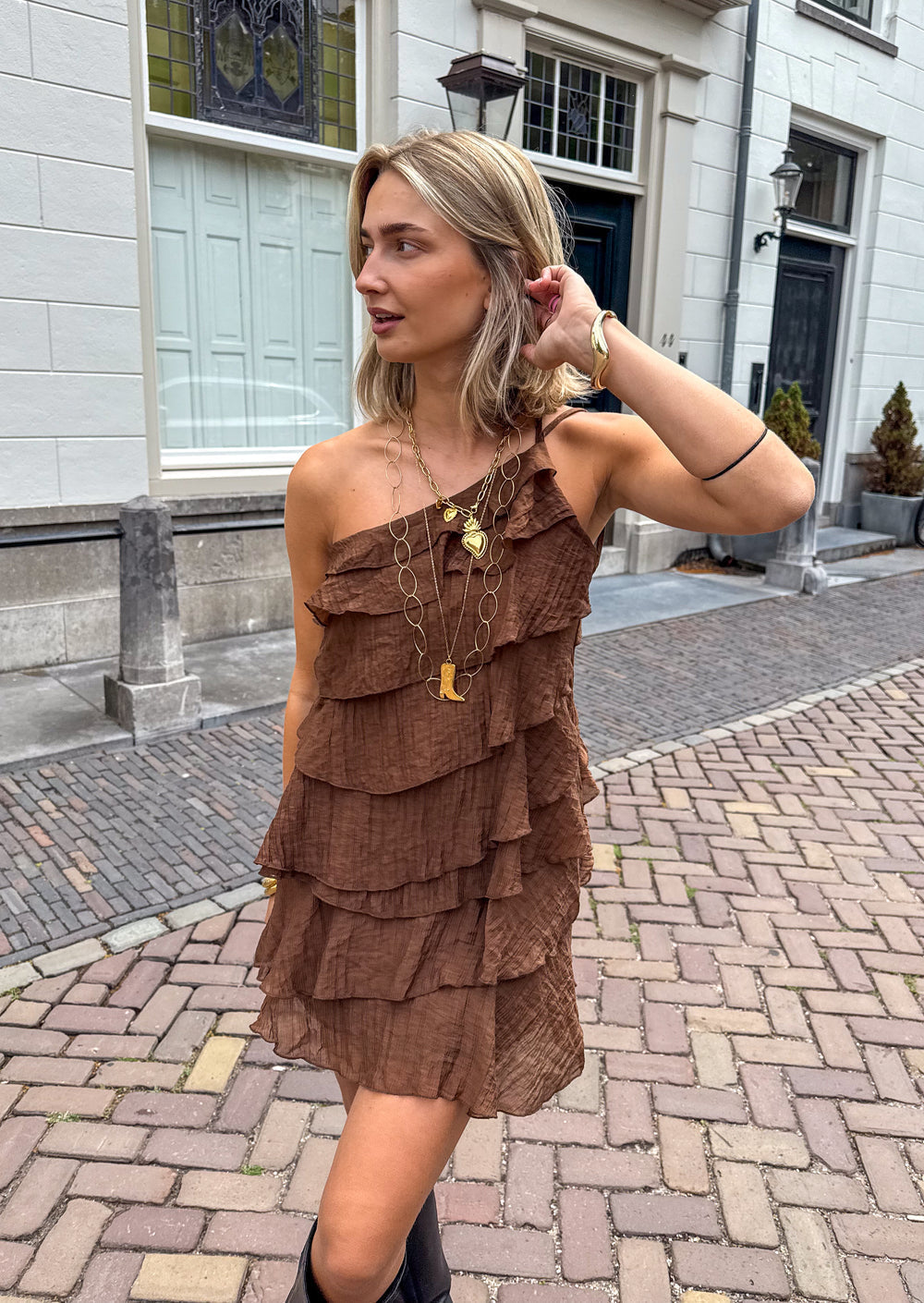 Vestido Mujer | Minivestido Asimétrico con Volantes y Tirante