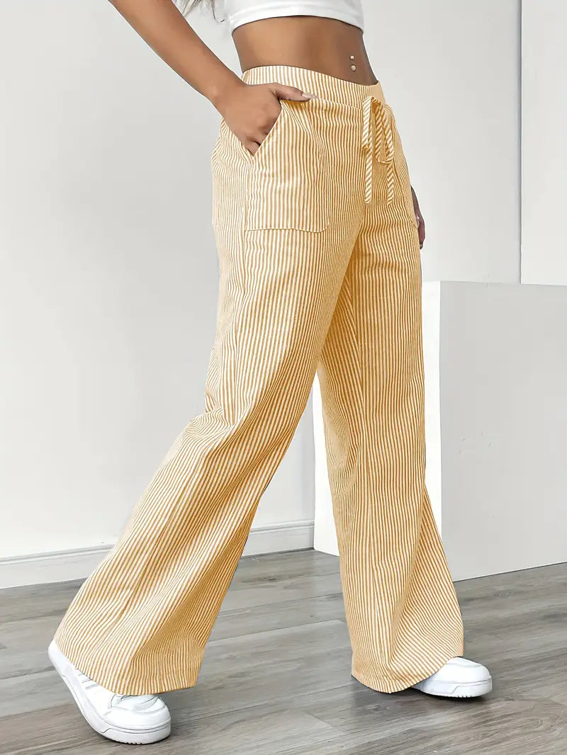 Pantalones Mujer | Pernera Ancha con Rayas Verticales