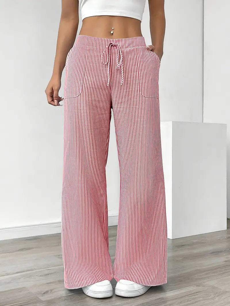 Pantalones Mujer | Pernera Ancha con Rayas Verticales