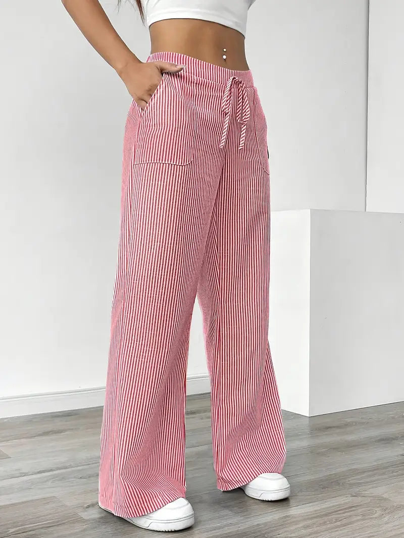 Pantalones Mujer | Pernera Ancha con Rayas Verticales