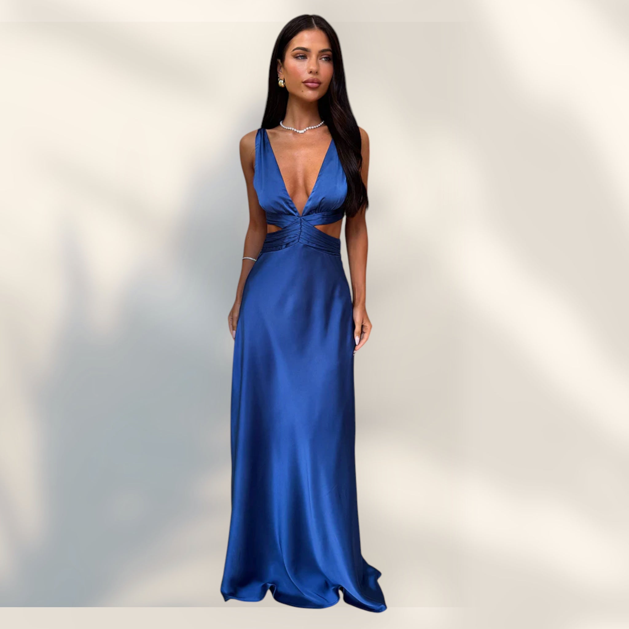 Vestido Maxi Sin Mangas Escote en V | Abertura Lateral Silueta Recta