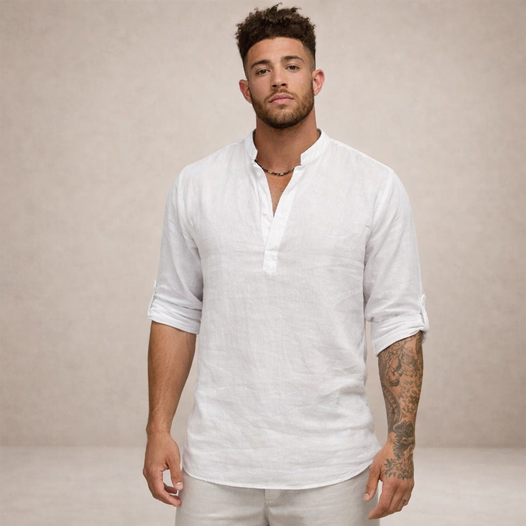 Camisa Hombre | Corte Regular con Cuello Alto y Manga Larga