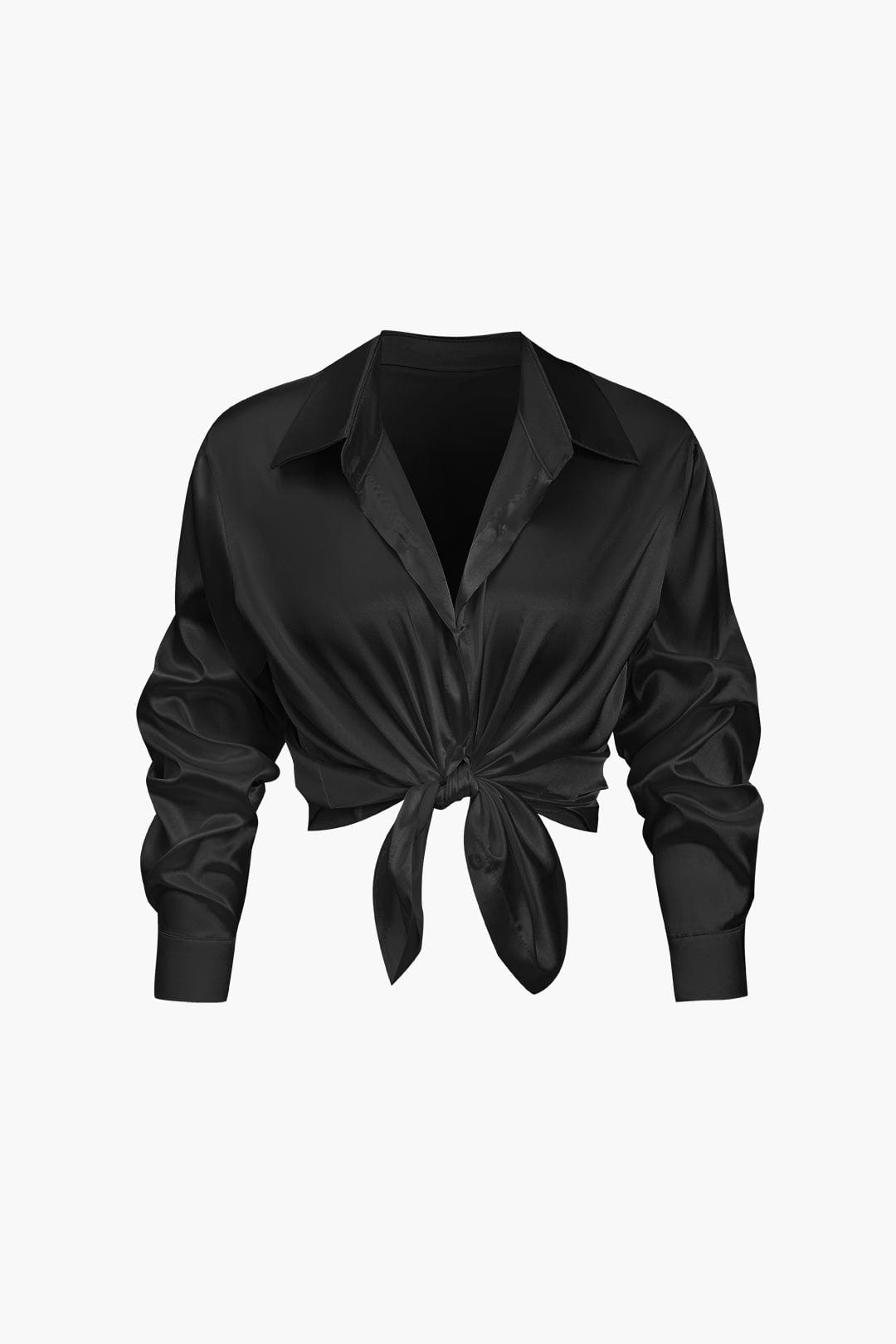 Blusa mujer con cuello y nudo frontal | manga larga y cierre delantero