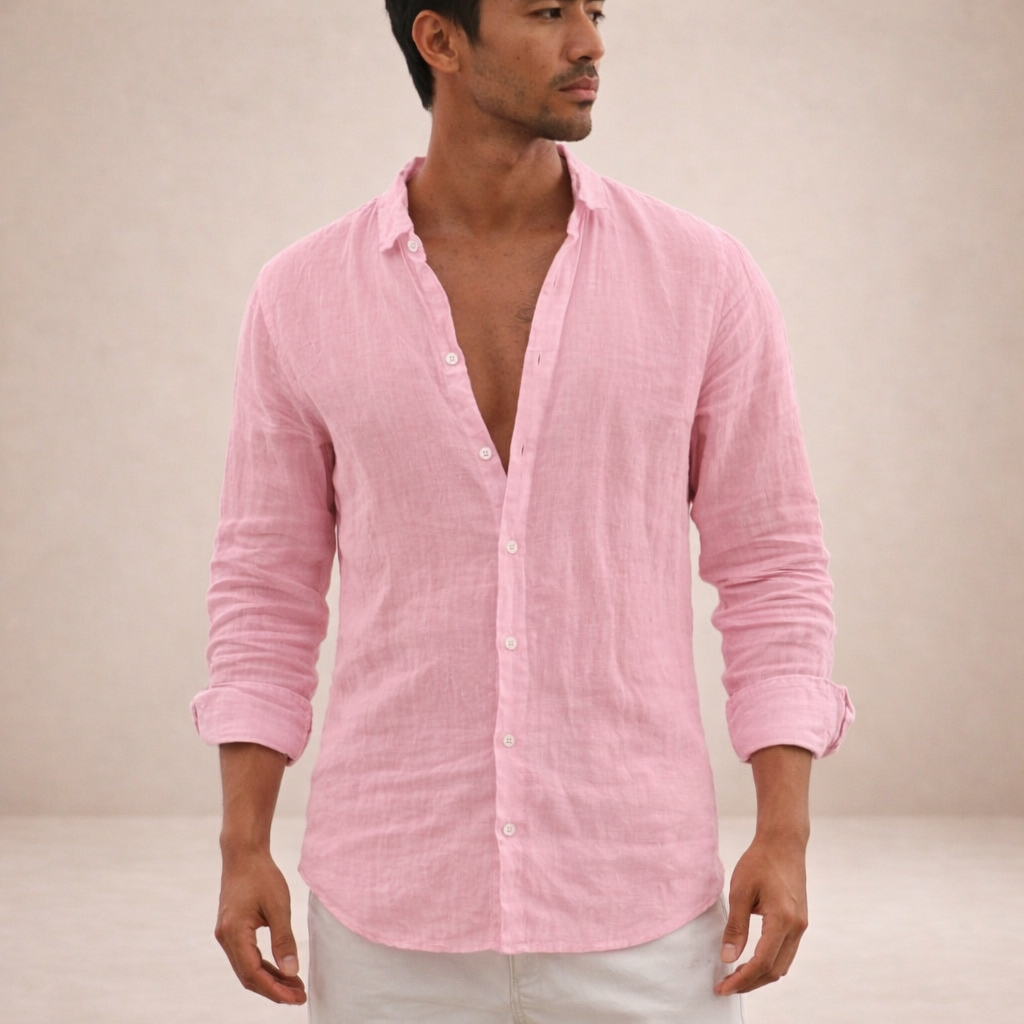 Camisa Hombre | Corte Regular con Cuello Abierto y Manga Larga