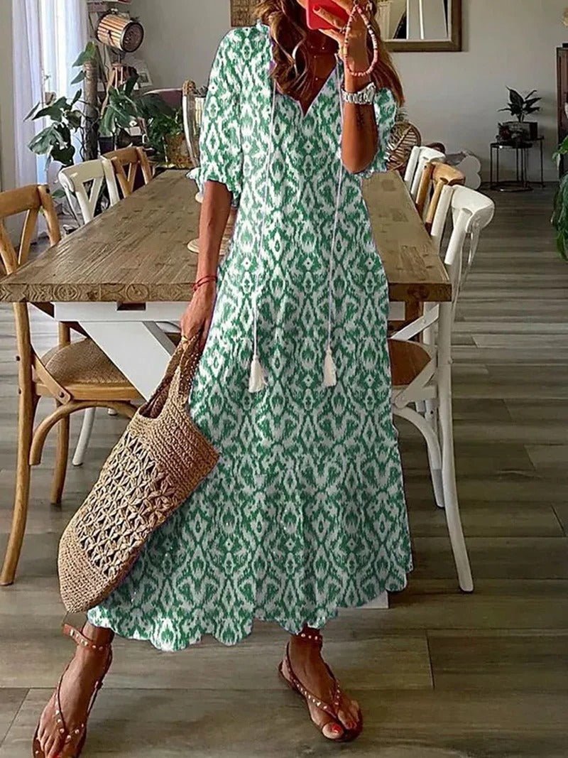Vestido mujer | maxi floral con escote en V y manga suelta