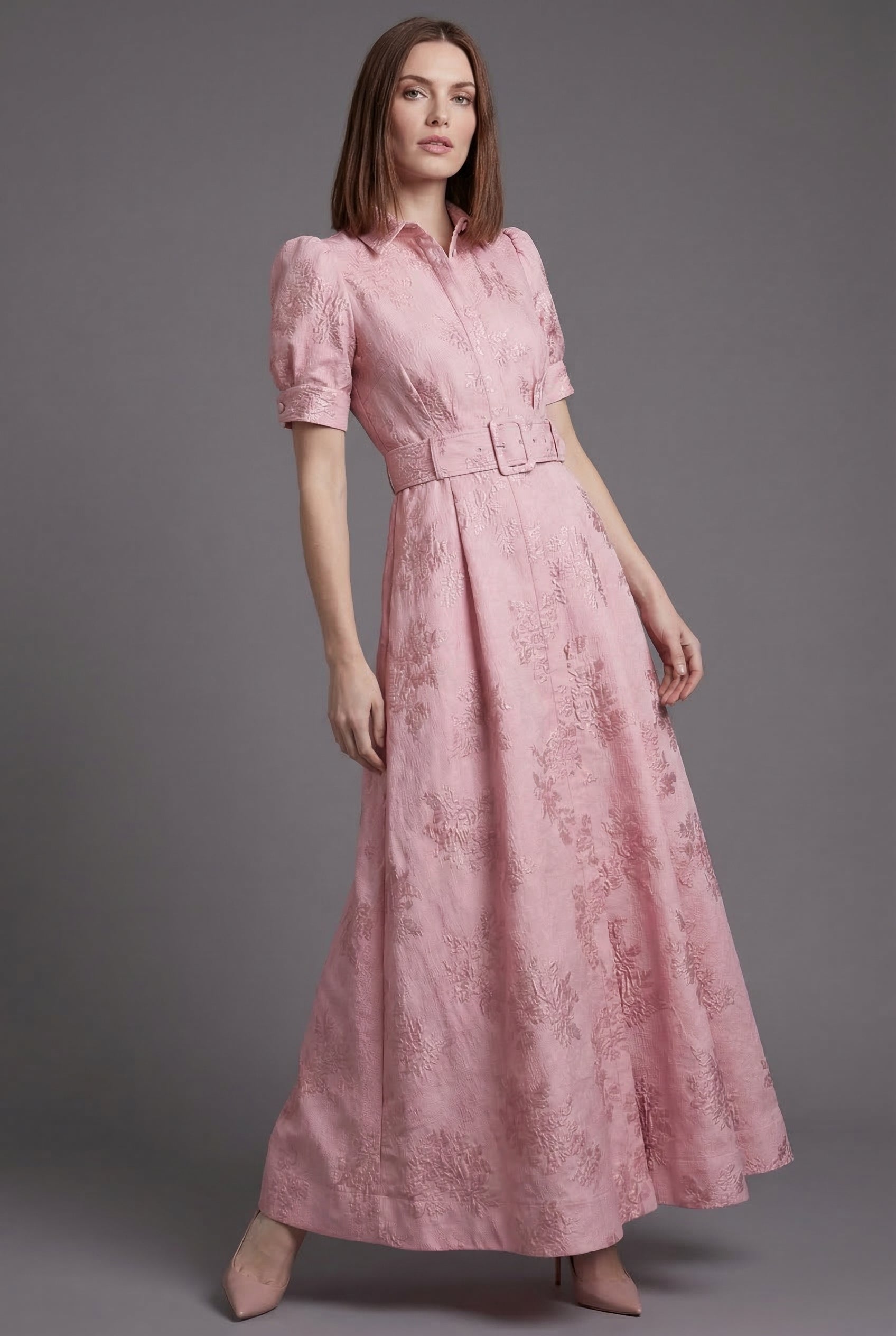 Vestido Mujer Maxi | Manga Abullonada con Cinturón en Cintura