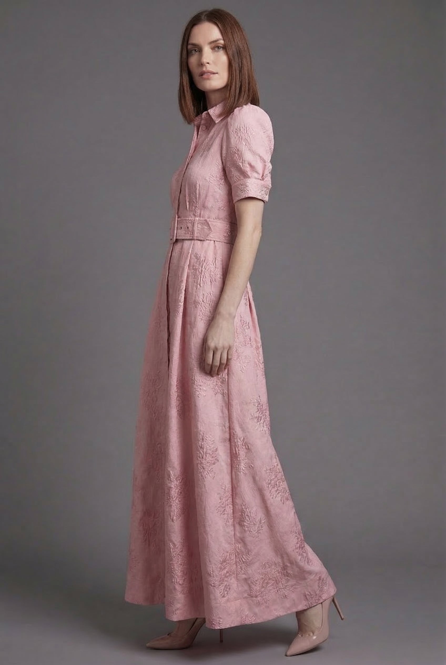 Vestido Mujer Maxi | Manga Abullonada con Cinturón en Cintura