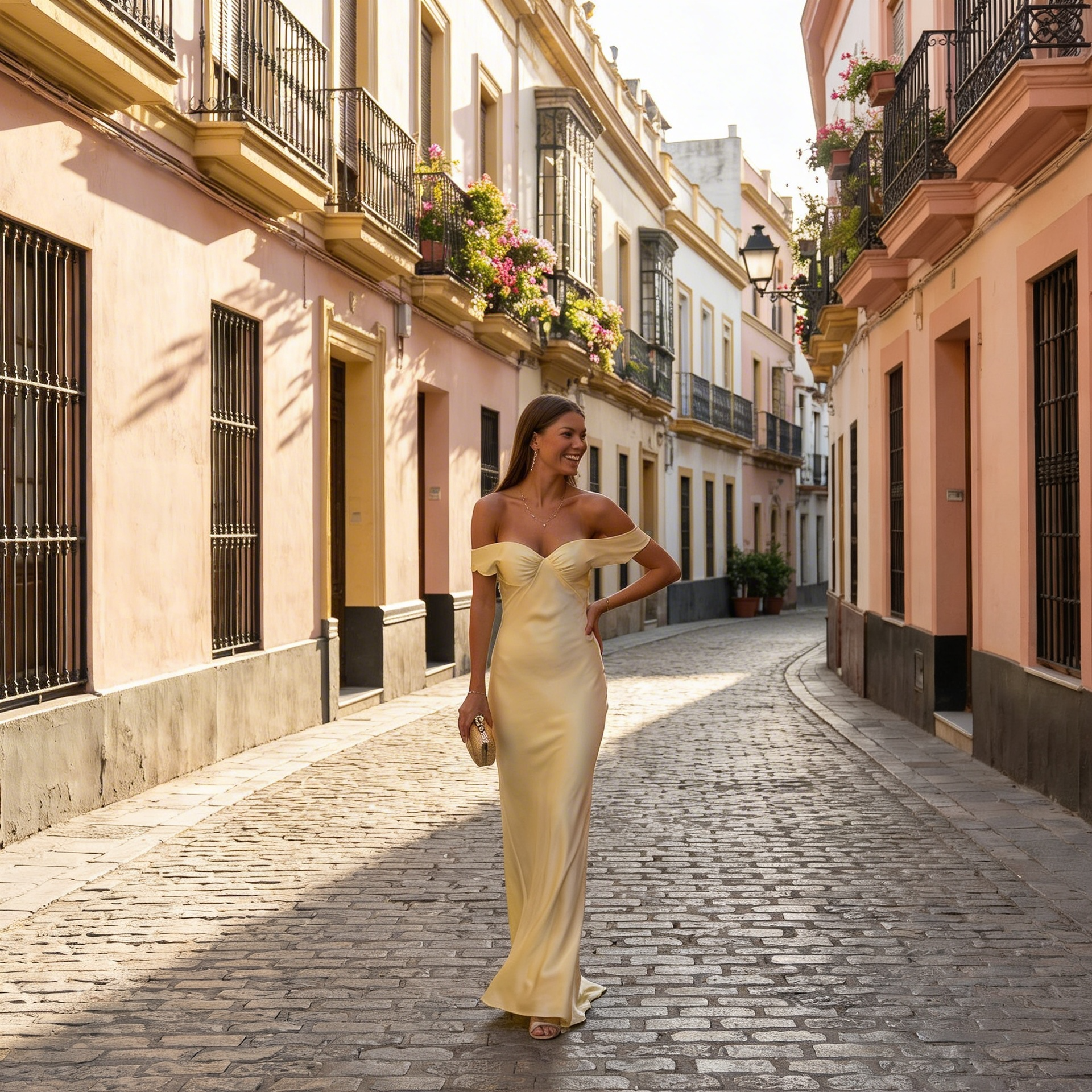 Vestido Maxi Hombros Descubiertos | Escote Abierto Silueta Ajustada Largo Tobillo