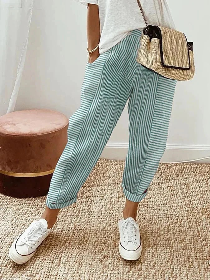 Pantalón mujer | rayas verticales con cintura elástica y cordón