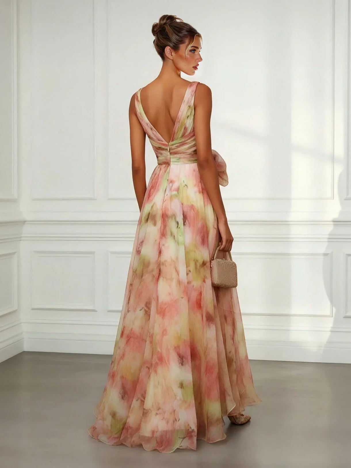 Vestido Mujer Maxi | Estampado Abstracto con Cuello en V y Cintura