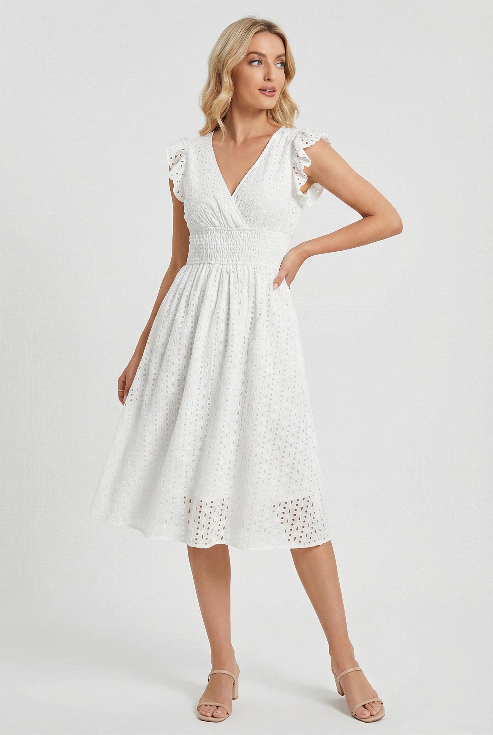 Vestido Mujer en Línea A | Cintura Fruncida y Manga Corta