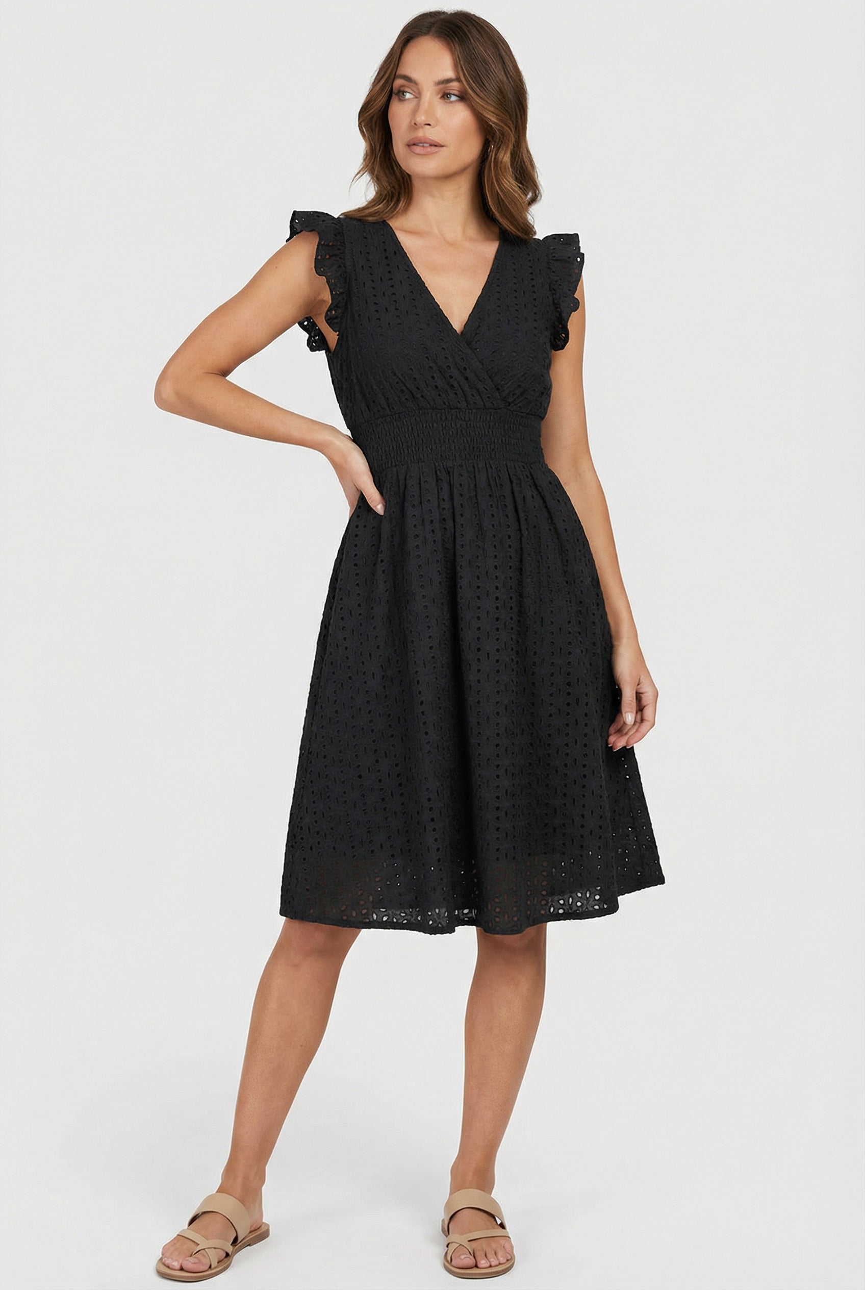 Vestido Mujer en Línea A | Cintura Fruncida y Manga Corta