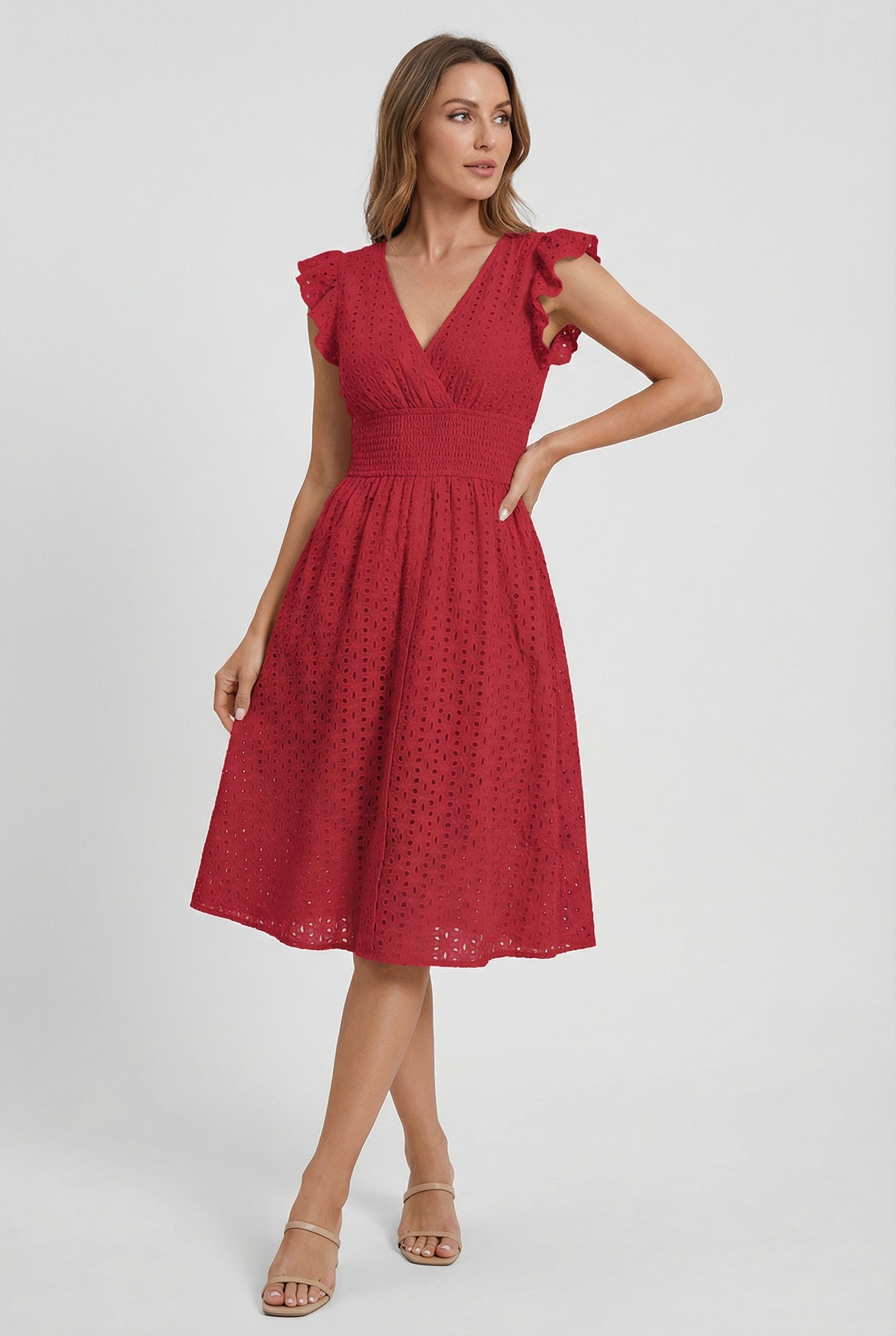 Vestido Mujer en Línea A | Cintura Fruncida y Manga Corta